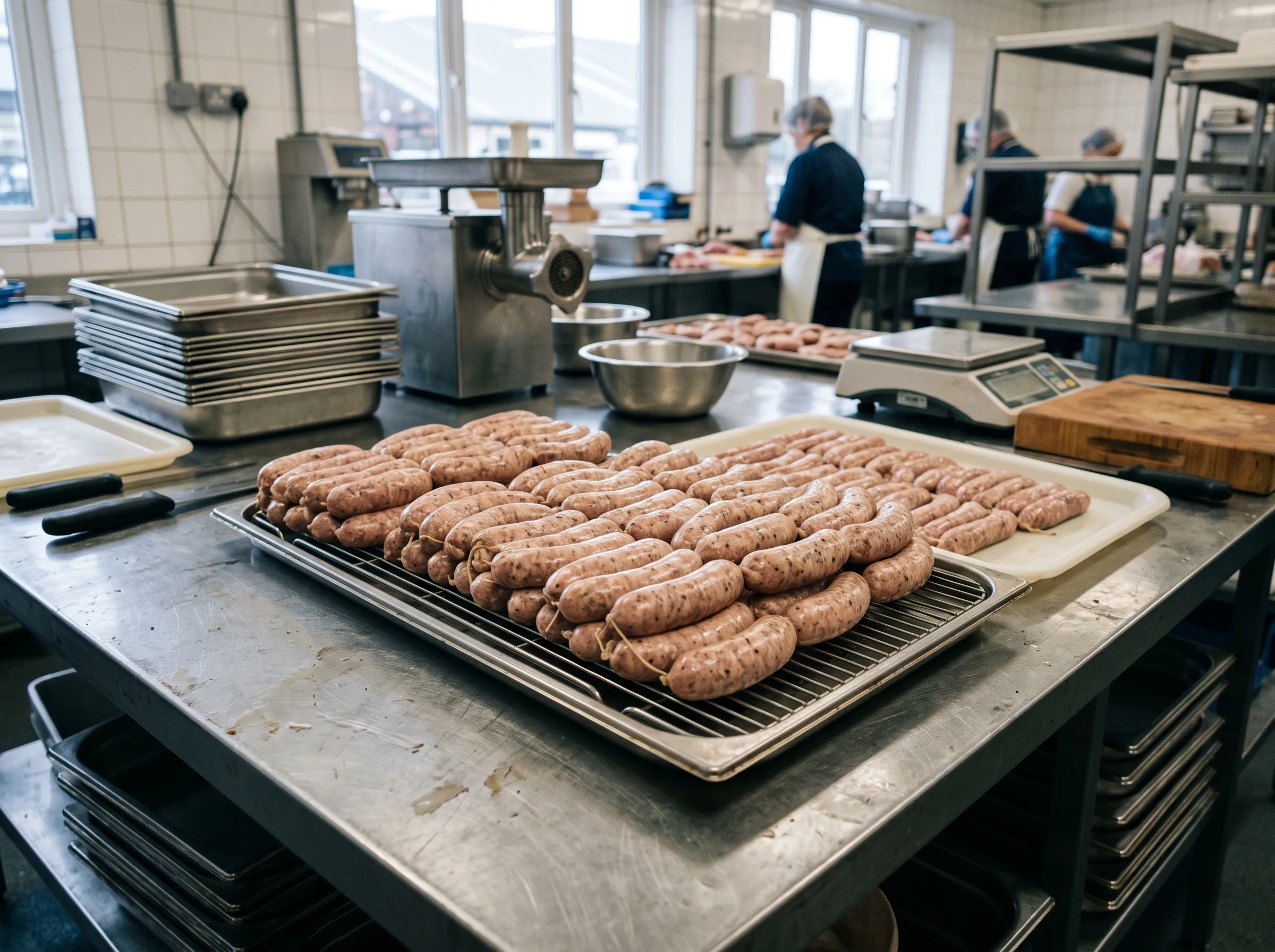Fresh sausages prepared for foodservice — part of the Other Products range alongside cheese, smoked sausage, curry and gravy mixes and pakora.